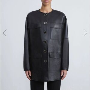Lafayette 148 New York Black Lamb Leather Four Pocket Overcoat